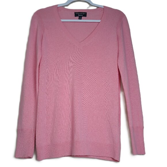 Banana Republic Filipucci Pink V-Neck Extra Fine Merino Wool Blend Sweater S - Picture 1 of 8